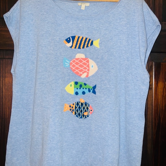 Talbots Blue and Orange Fish Design Top - Picture 1 of 3